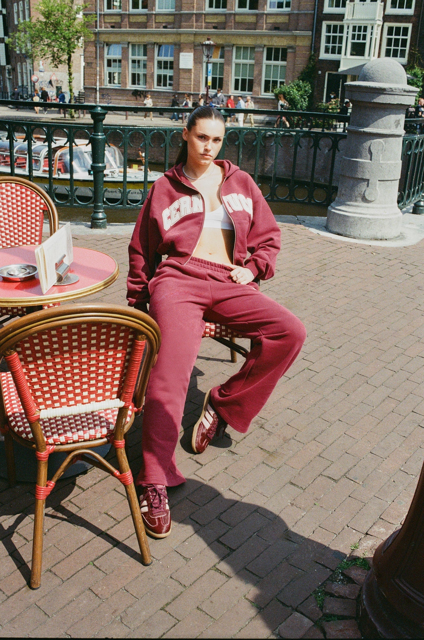 Cropped Varsity Logo Hoodie & Wide Leg Jogger - Berry
